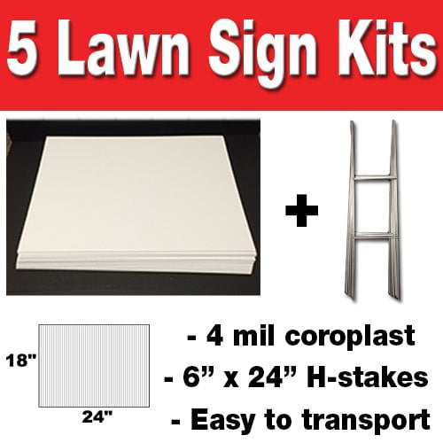 5 pack Blank Yard Signs 18x24 with H-stakes for Garage Sale Signs & Graduations 