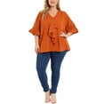 thumbnail image 3 of MODA NOVA Juniors Plus Size V Neck Smocked Sleeves Ruffled Front Solid Blouse, 3 of 7