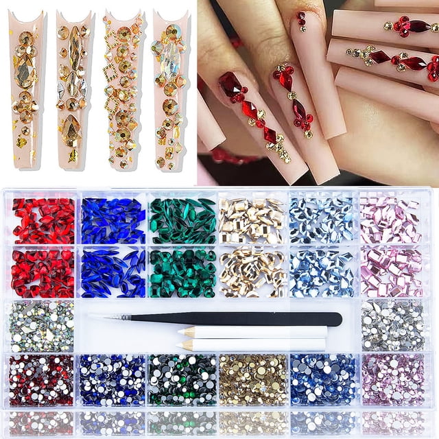 Diamantes de imitación para uñas Anower, 3820 unidades, rojo, verde, azul y dorado