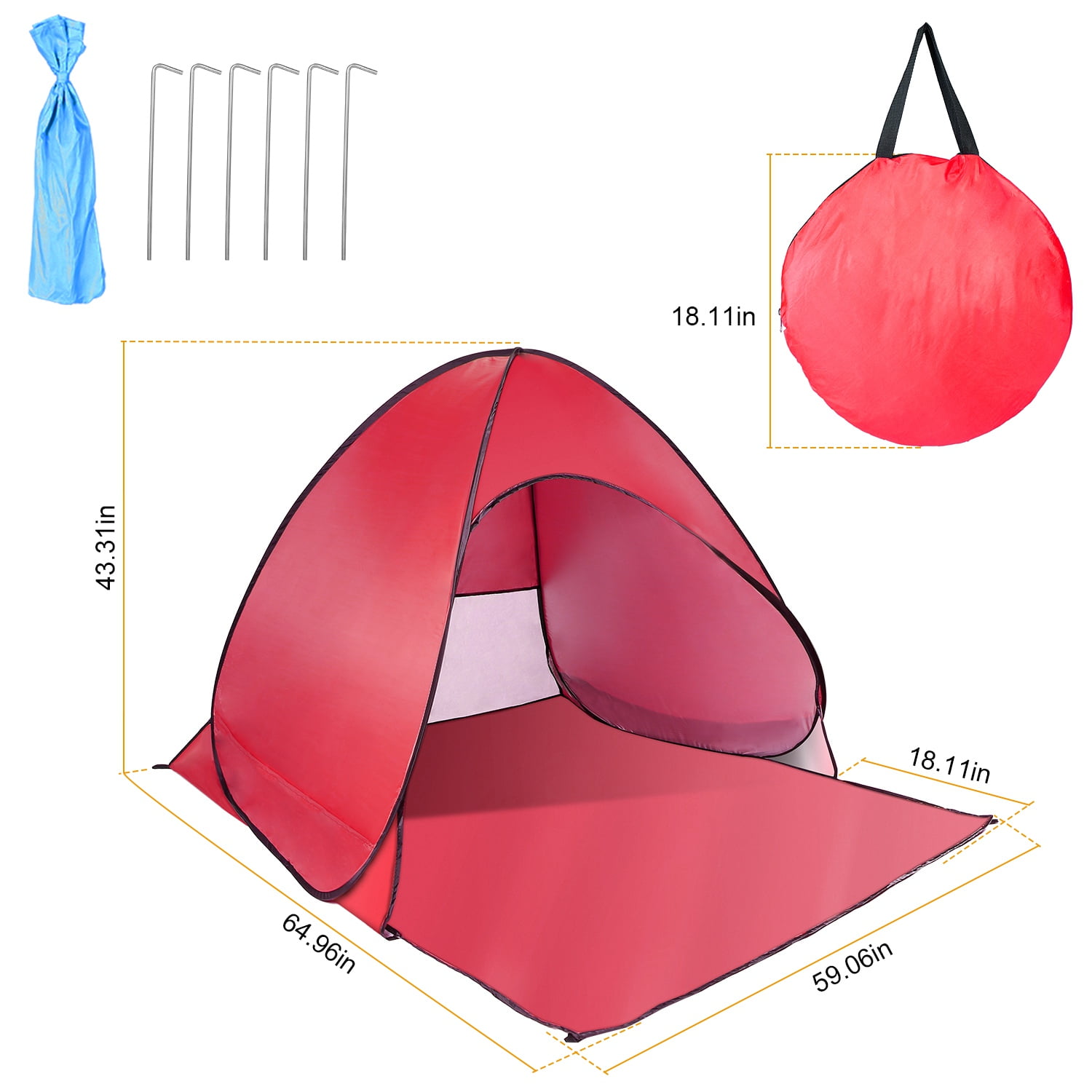 Imountek Pop up Beach Tent, Instant Camping Tent for 2-3 People, UV Protection, Waterproof, Portable with Storage Bag, Red