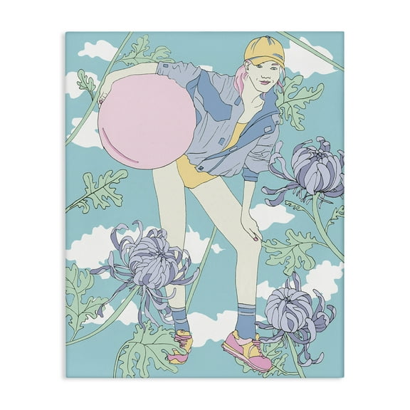 Stupell Industries Pastel Exercise Ball Girl People Painting Wrapped Canvas Art Print Wall Art, 16 x 20