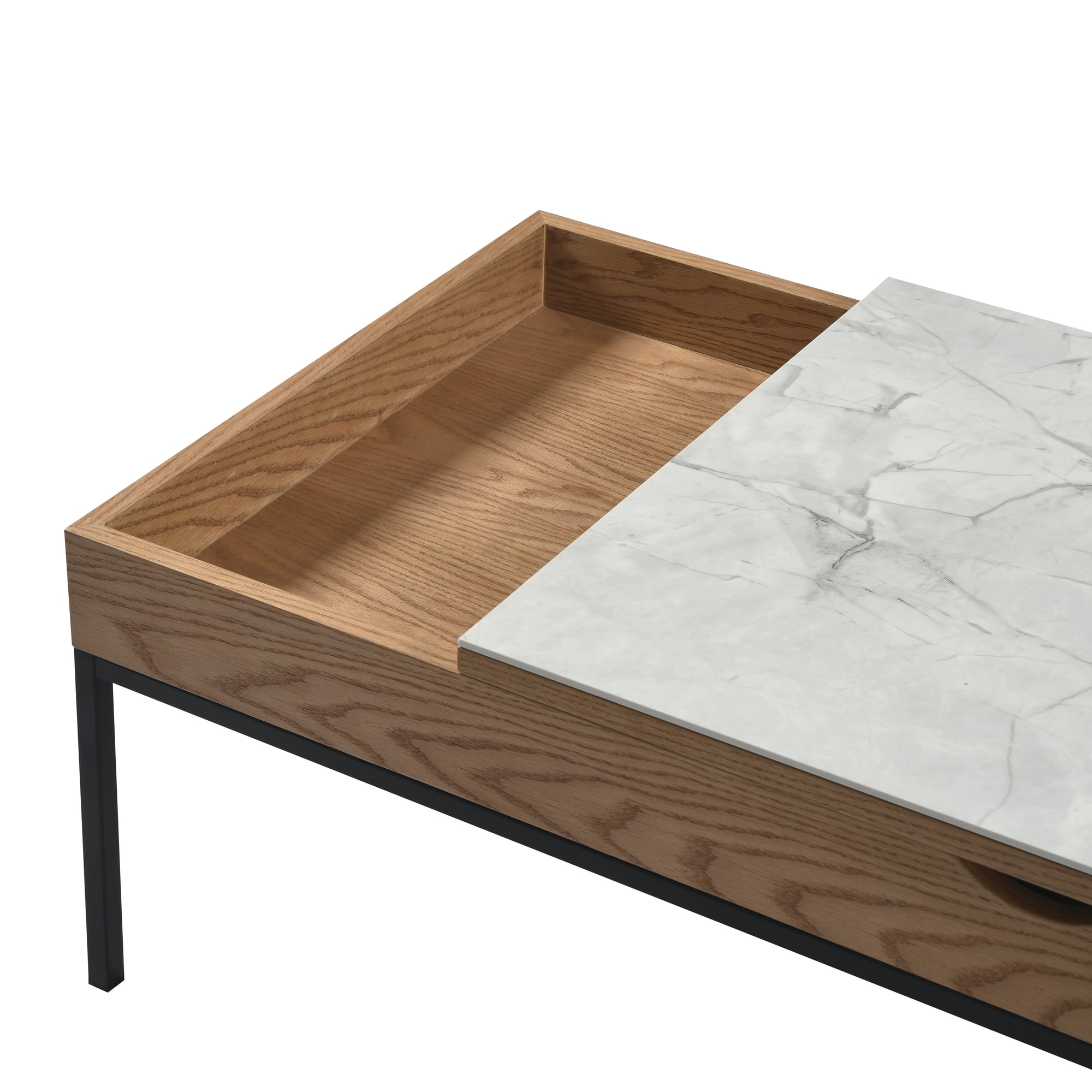 Reba Transitional Rectangular Lift-Top Coffee Table in Natural Finish with Sintered Stone Panel