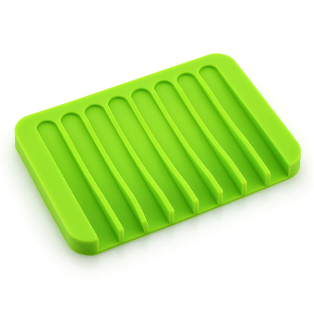 Silicone Bathroom Soap Dish Storage Holder Soapbox Plate Tray Drain Storage Box 