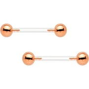 Body Candy Clear Bioplast Regal Push In Ball Barbell Nipple Ring Set of 2 14 Gauge 9/16"
