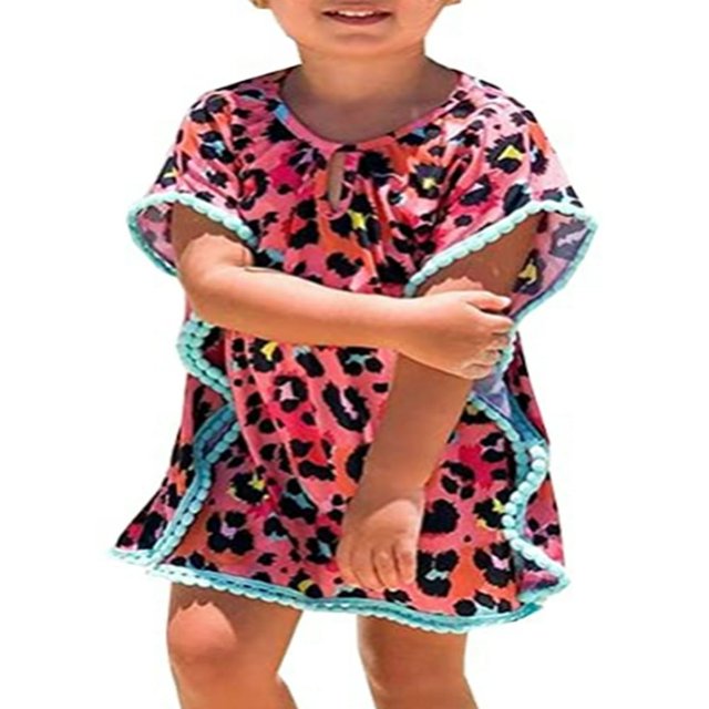 Vêtements pour Filles Bébés Couverture de Bain Été Plage Pompon Robe Blanche 4-5 Ans