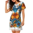 thumbnail image 2 of Balery Spring Butterfly Flowers Camisón de manga corta con cuello redondo para mujer, cómodo y elegante., 2 of 6