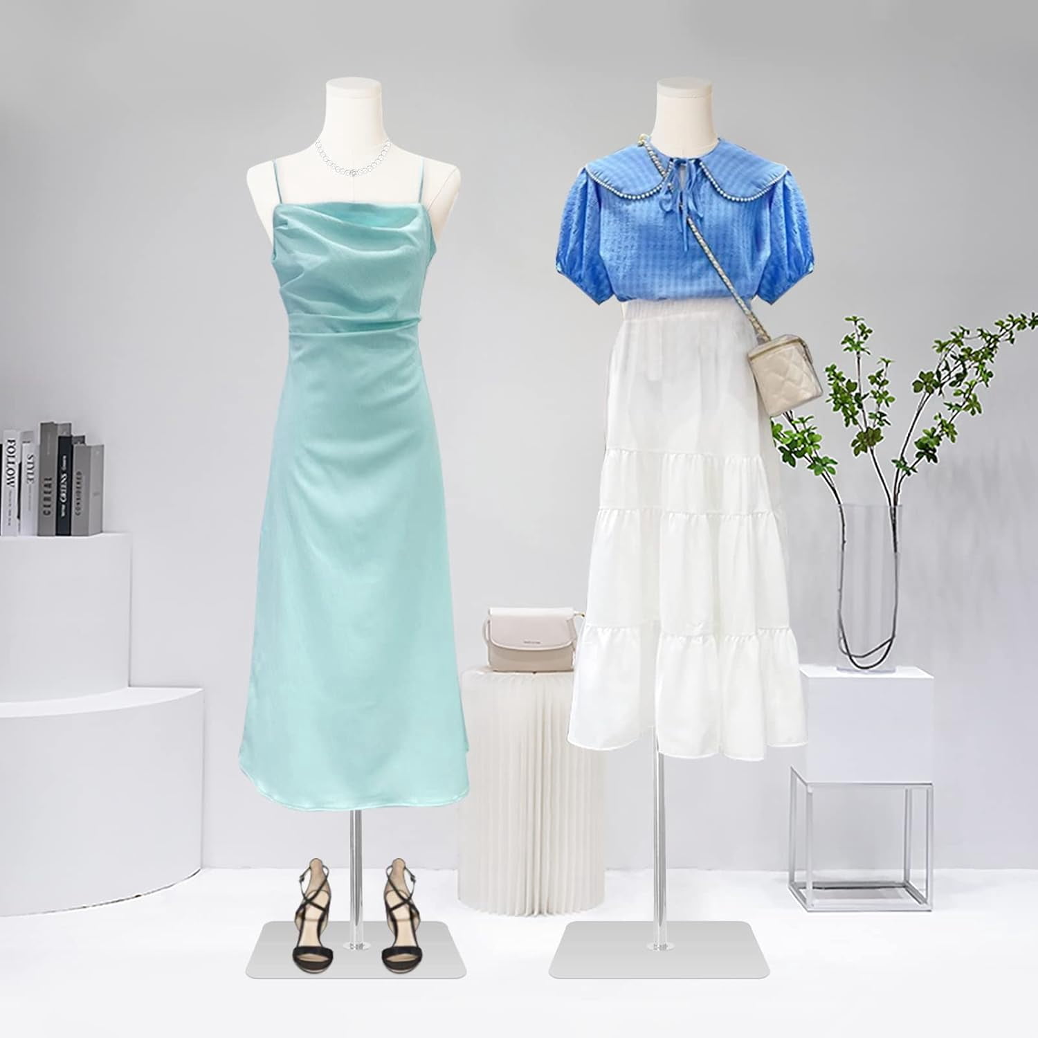 FreeLung Female Mannequin Torso Dress Forms with Gold Metal Stand, Adjustable Height 50”-70”, Beige