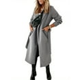 thumbnail image 4 of Autumn Winter Womens Classic Coat Lapel Collar Open Front Belted Long Jacket, 4 of 5