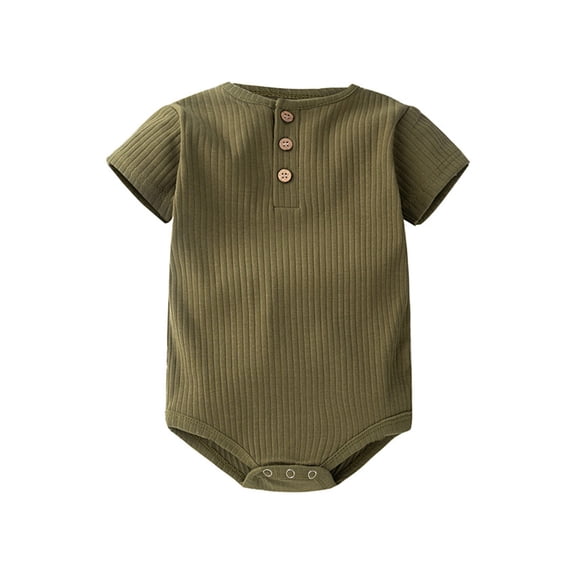 Ytobaz Newborn Baby Onesie Ribbed Short Sleeve Bodysuit Henley Button Down Onesie Solid Basic Jumpsuit Infant Toddler Comfy Summer Clothes One Piece Onesie Daily Wear Army Green 3-6 Months