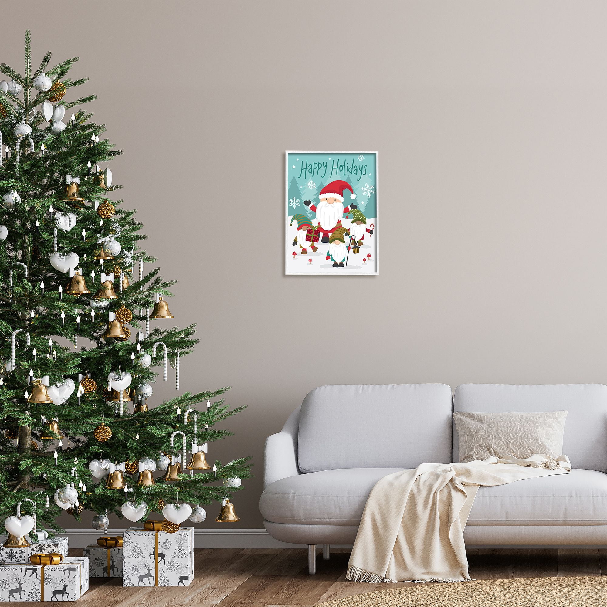 Stupell Indtries Happy Holidays Phrase Santa Cla Snowy Forest Gnomes,16 x 20,Design by Lisa Perry Whitebutton