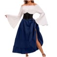 thumbnail image 3 of Diufon Plus Size Womens Dress Ruffle off Shoulder Long Sleeve Maxi Dress Color Block Waisted A-Line Dress, 3 of 6