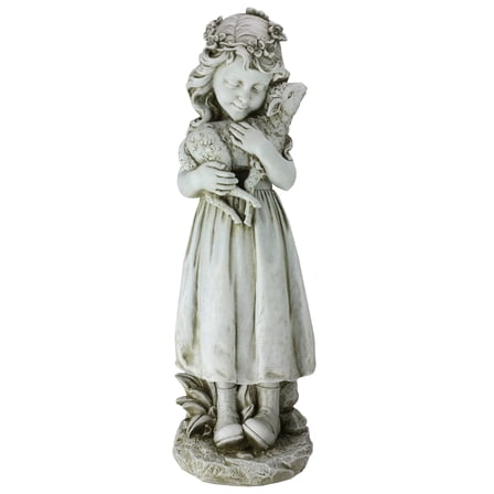 Roman 16" Girl Holding a Lamb Religious Outdoor Garden Statue