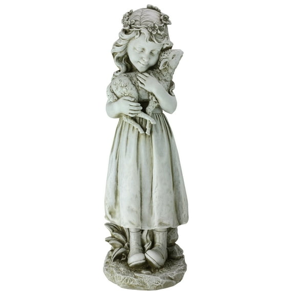 Roman 16" Girl Holding a Lamb Garden Statue Outdoor Decoration - Gray