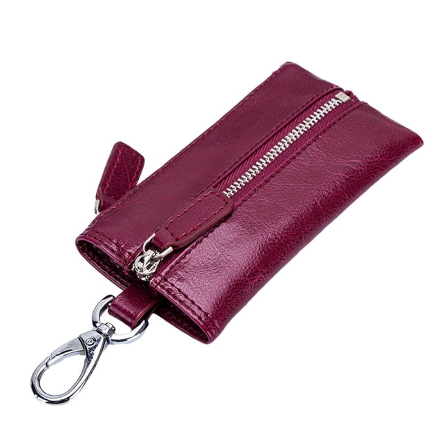 Leather Wallet Keys Storage Purse Portable Beach Date Key Chain Retro Credit Card Receipt Women Men Dark Purple