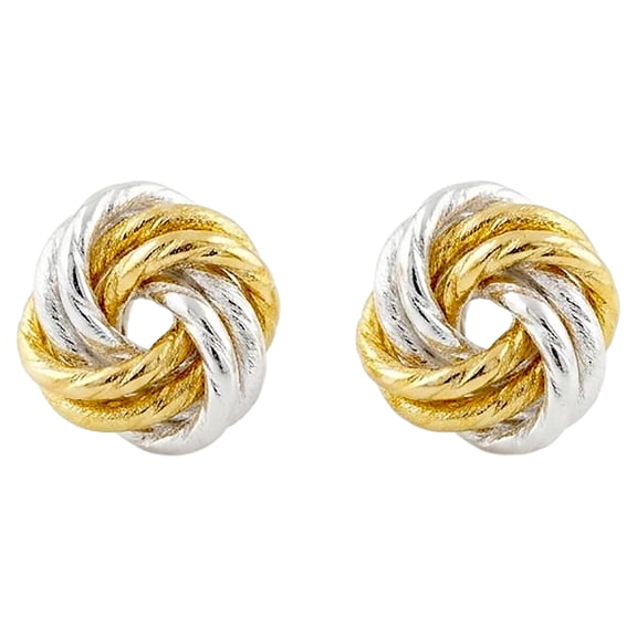925 Sterling Silver Two Tone Stud Earrings for Women, 10mm | Yellow Gold & Silver, Twisted Love Knot, Elegant Everyday Jewelry, Gift