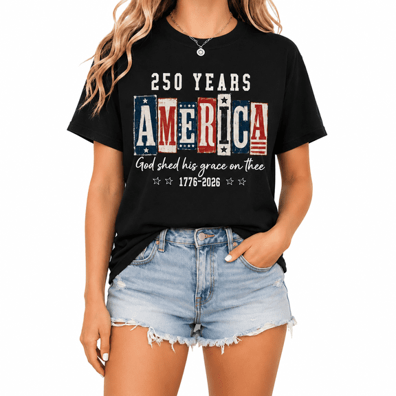 Christian America 250 Years Anniversary T-Shirt, God Shed His Grace on Thee 1776-2026 Patriotic Fourth of July Tee