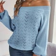 thumbnail image 4 of Lovskoo 2024 Sweaters for Women Long Sleeve Solid Hollow Out Off Shoulder Lantern Sleeve Sweater Blue, 4 of 8