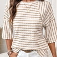 thumbnail image 6 of Oiangi Womens 3/4 Sleeve Striped T-shirts Summer Crew Neck Color Block Tees Pullover Beige L, 6 of 9