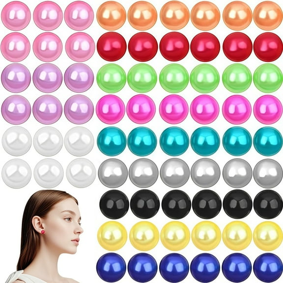 36 Pairs Pearls Stud Earrings with Safety Plastic Earring Backings Hypoallergenic, Cute Imitation Resin Pearl Small Ball Ear Set with Jewelry Pack for Women Wedding Party Gifts,Colorful,10mm