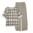thumbnail image 4 of Ensembles de Détente d'Été pour Femmes Ensemble de Détente Imprimé Manches Courtes Demi-Manches Col Rond Haut Court + Pantalon Décontracté Ensemble Deux Pièces Grande Taille en Liquidation, 4 of 5