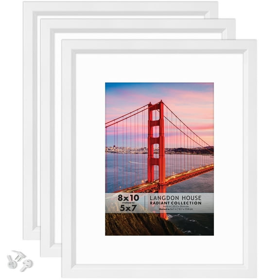 Langdon House 8x10 White Picture Frames W/ Mats, 3 PK, Radiant Tabletop Frames