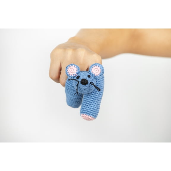 Cuddoll Animal Two Finger Mouse Puppet Crochet Organic Cotton Yarns Role-Play Toddler USA Handmade Adorable Gifts for Children on Easter Day