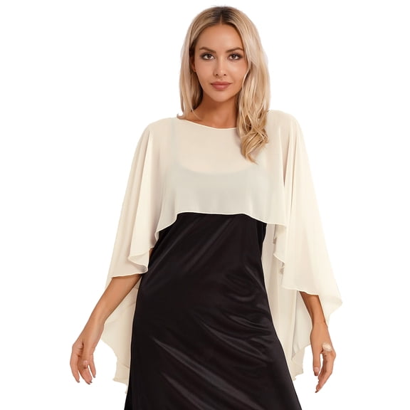 Xnihocha Women's Chiffon Cape Shawls and Wraps for Bridesmaid Wedding Capes Cover Up Evening Dress Champagne One Size
