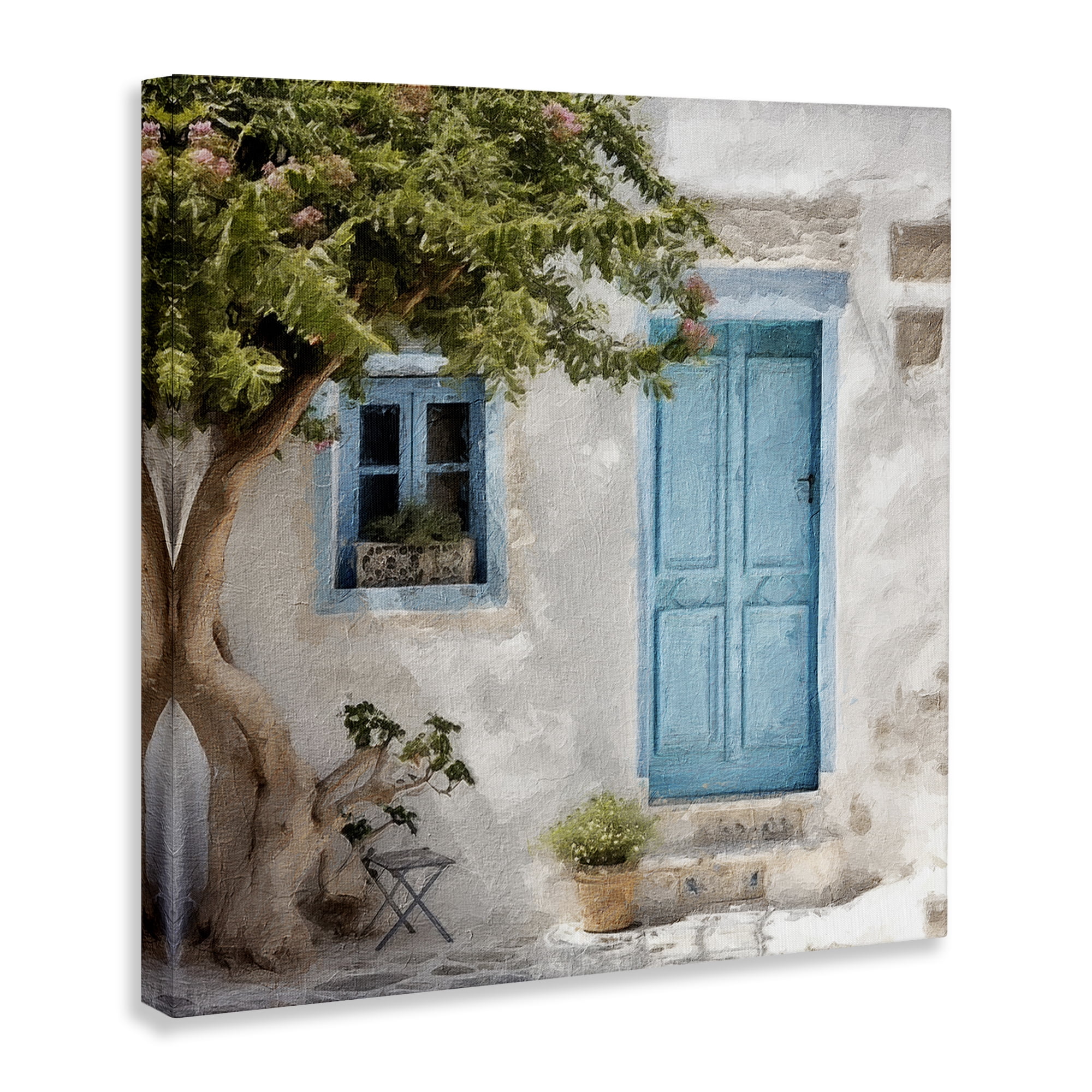 Stupell Industries Blue Door & Tree Town & City Painting Gallery Wrapped Canvas Art Print Wall Art, 36 x 36