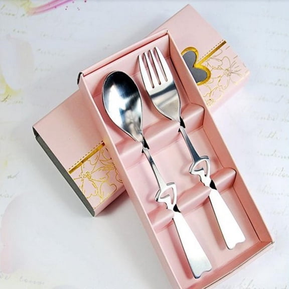HOMEMAXS 2 Piece Heart-shaped Couple Fork Spoon Steel Camping Serving