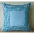 thumbnail image 4 of The HomeCentric Blue Pillow Covers Pack of 2 18x18 inch (45x45 cm) Farmhouse Designer Aqua Blue Pillows Cover 3D Sequins Bordered Pillows Cover Square Silk Pillows Cover Bordered - Blue Celebrations, 4 of 4