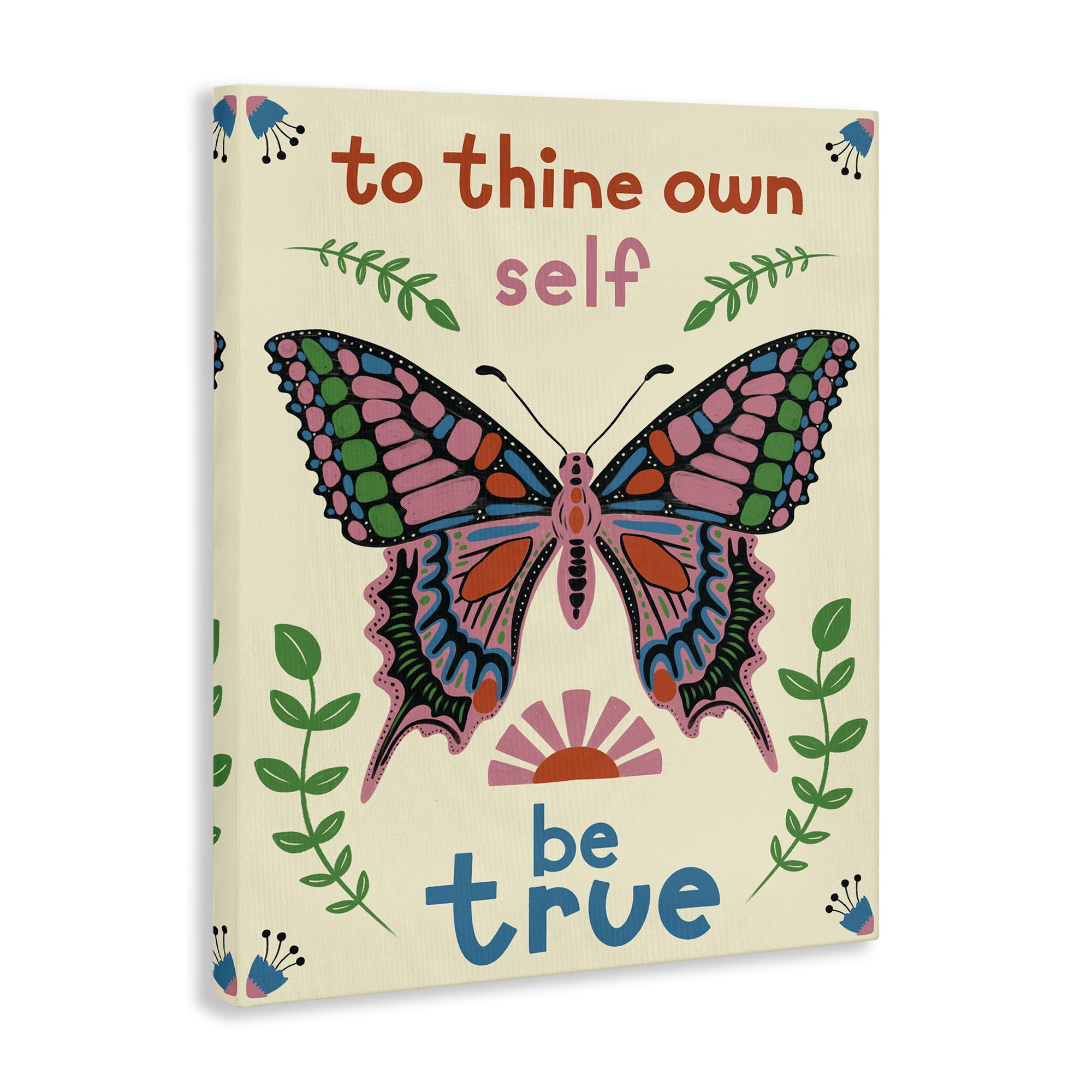 Stupell Industries To Thine Self Be True Phrase Insects Painting Wrapped Canvas Art Print Wall Art, 16 x 20