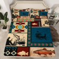 thumbnail image 2 of Homewish Retro Aztec Queen Sheet Sets,Pike Fish Flat Sheet,Rustic Farmhouse Cabin Queen Fitted Sheet For Boys Teens,Microfiber Bedroom Decor,4-Piece, 2 of 7