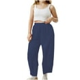 thumbnail image 6 of MKOSPLRT Linen Wide Leg Pants for Girl Elastic Waist Baggy Harem Pants Solid Color Lounge Copped Pants Lightweight Vacation Pants with Pocket, 6 of 9