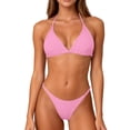 thumbnail image 4 of Dresfit Halter Two Piece Bikini Set for Women - Solid Color with Chest Pads & No Underwire Pink XL, 4 of 4