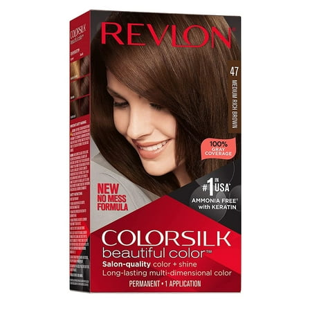 Revlon ColorSilk Beautiful Color Permanent Hair Color 3 Pack, 047 Medium Rich Brown 3 Pack