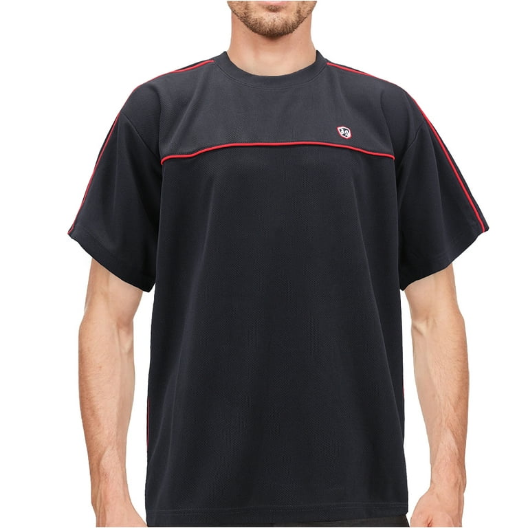 Men's Lightweight Work Out Gym Knit Shirt Outdoor Fitness Sports Jersey  T-Shirt (Black, L)