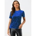 thumbnail image 3 of DARING DIVA Women's Velvet Blouse Tops Crew Neck Short Sleeve T-Shirt M Sapphire Blue, 3 of 6