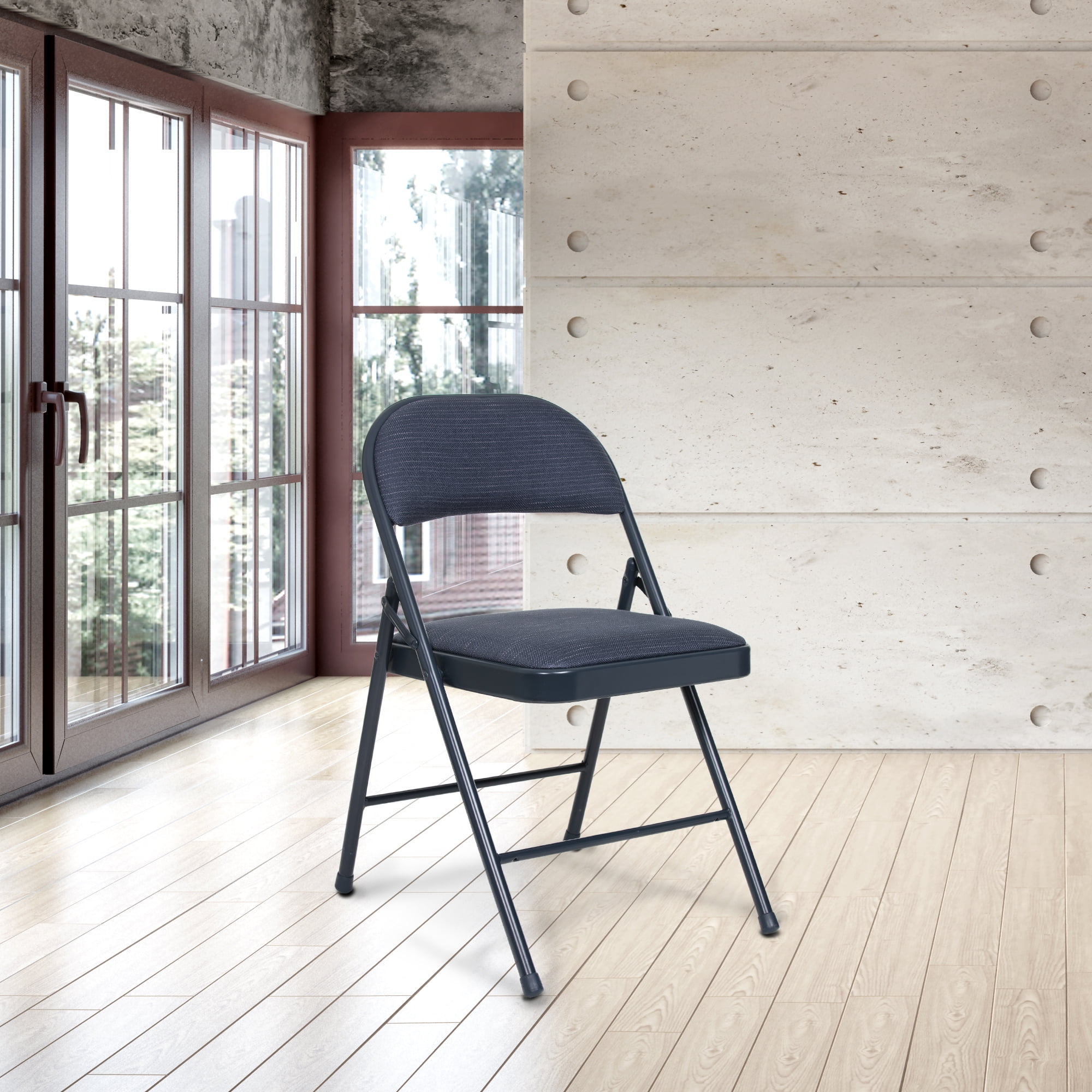 Hampden Furnishings Bernadine Collection Basics Fabric Folding Chair, Blue, Pack of 4
