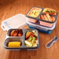 thumbnail image 2 of "3 Compartment Lunch Box - Lunch Box for Adults, Foldable Silicone Lunch Box - Includes Men's Work Cutlery for Convenient Meal Prep.", 2 of 5