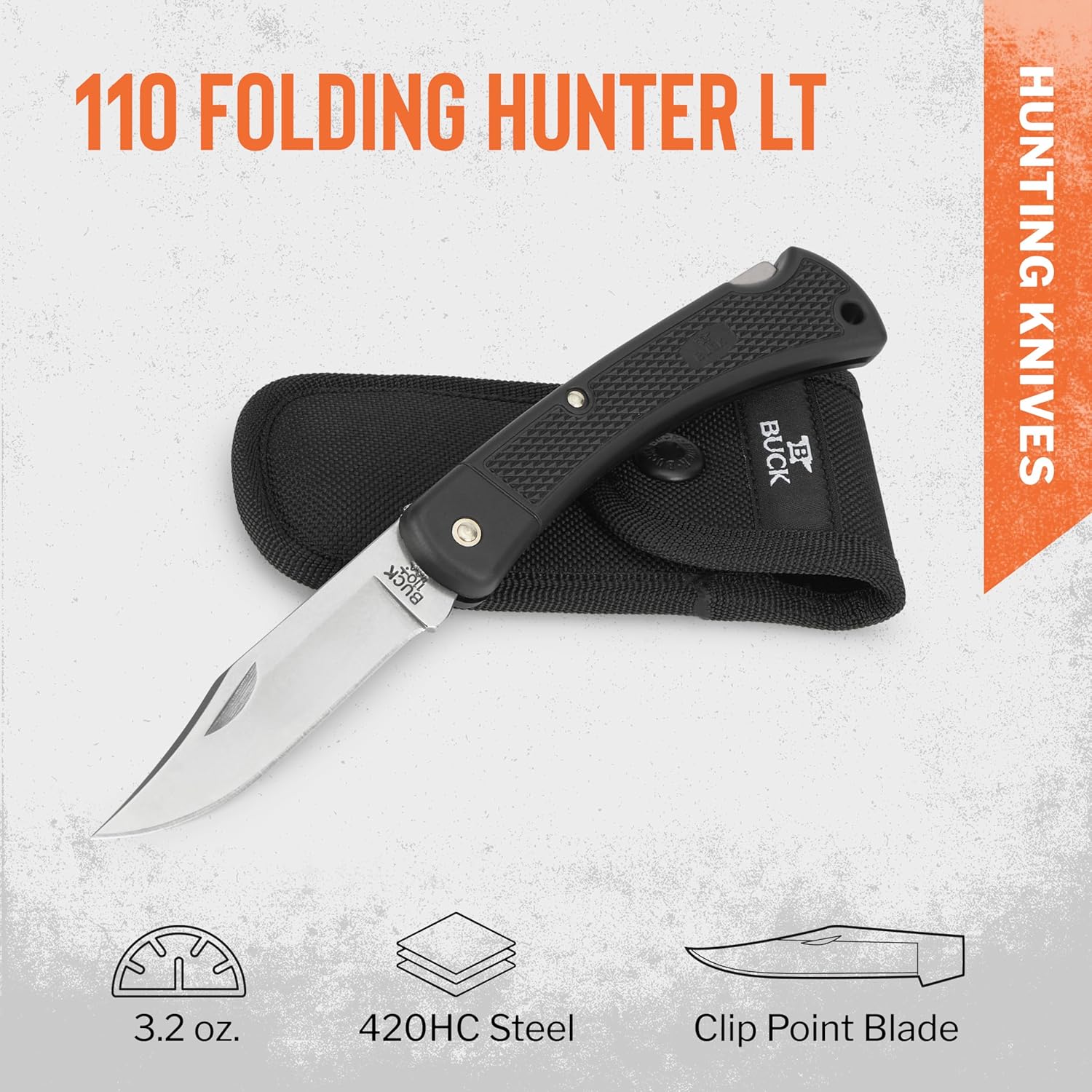 Buck Knives 110 Folding Hunter Knife, 3-3/4" Hunting Knife Blade, Nylon Handle, 3.2 oz