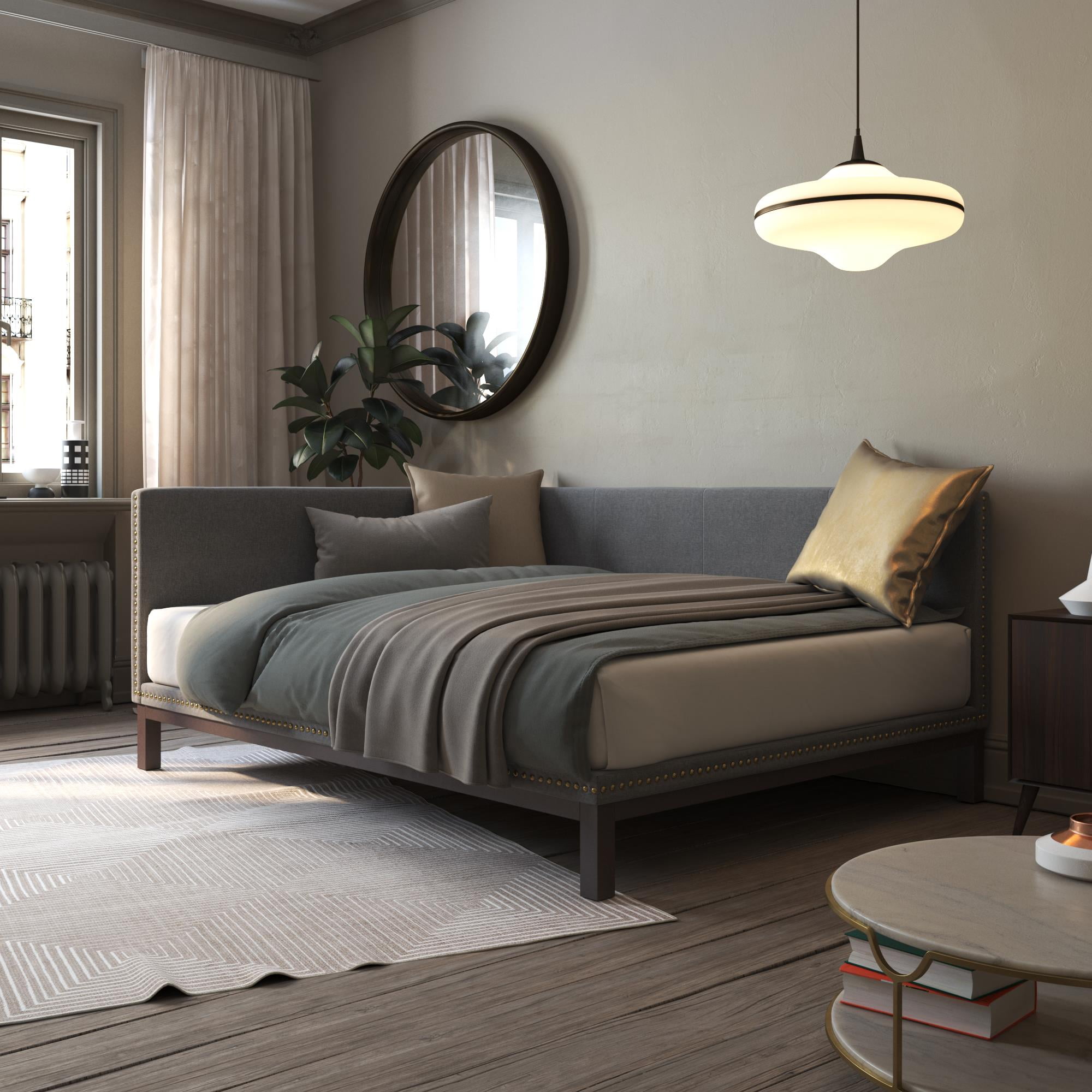 DHP Mid Century Upholstered Modern Daybed Full Gray Linen
