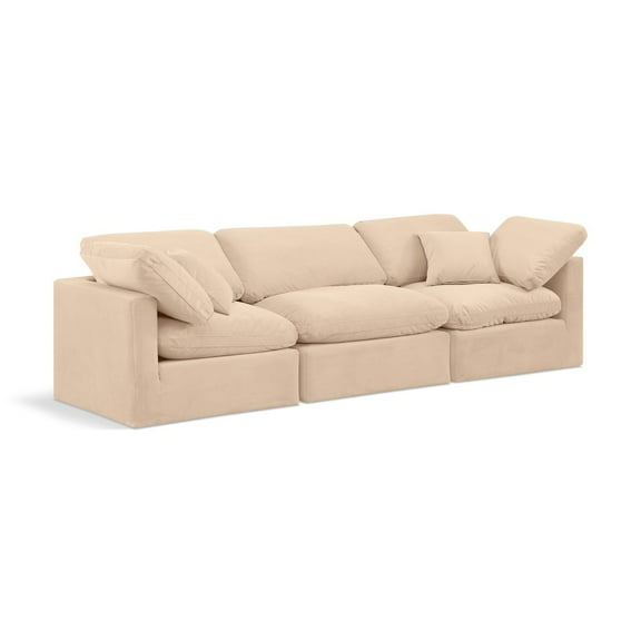 Meridian Furniture Indulge 94" Contemporary Velvet Modular Sofa in Beige