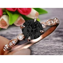 Round Cut Black Diamond Moissanite Engagement ring Classic Vintage Style 1.50 Carat Art Deco ring on 10k Rose Gold