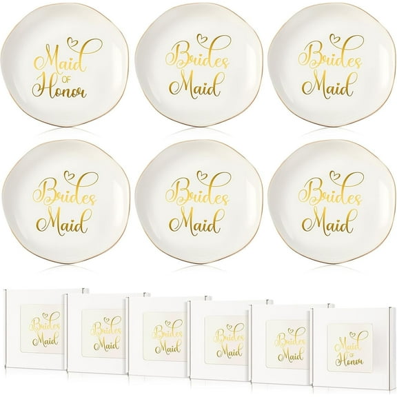 6 Sets Bridesmaid Gifts Ceramic Jewelry Tray Maid of Honor Ring Dish Bridesmaid Proposal Gift with Boxes Decorative Trinket Dish for Earrings Necklaces Bracelet for Wedding Bridal Shower