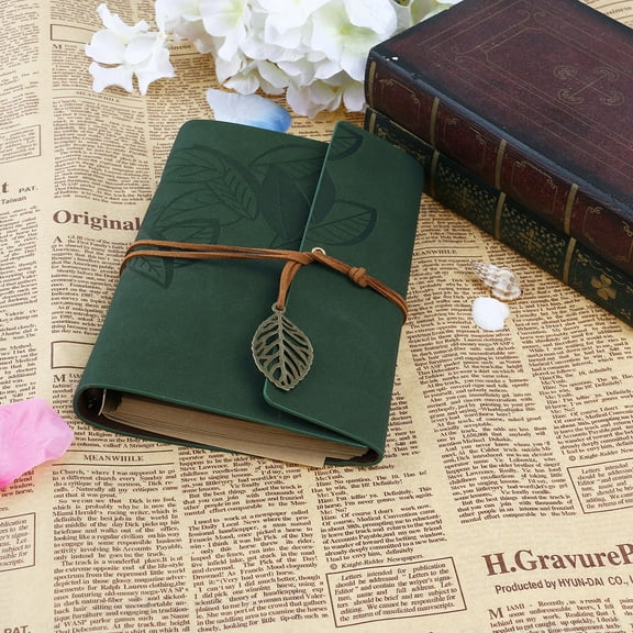 HEMOTON Vintage Green PU Leather Cover Notebook with 85 Sheets Blank Paper Perfect for Writing and Travel Journaling 18.5x13.2cm
