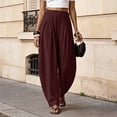 thumbnail image 2 of iHPH7 Women's Cotton Linen Barrel Lounge Pants High Waist Pleated Baggy Trousers with Pockets Casual Summer Boho Beach Harem Bottoms Brown S, 2 of 8