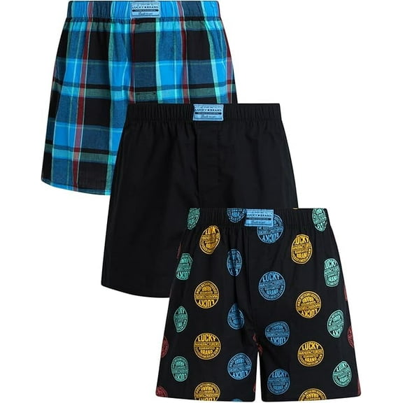 LUCKY BRAND MEN WOVEN X3 - 253 INKPOP MEDIUM - UNDERWEAR 3 PACK BOXER P552