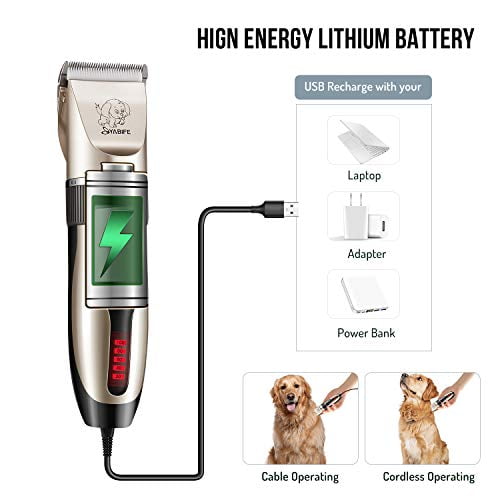 USB Rechargeable Cordless Dog Grooming Kit Electric Pets Hair Trimmers Shaver Shears for Dogs and Cats Washable Quiet with LED Display Yabife Dog Clippers 