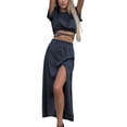 thumbnail image 2 of Gibobby Vestido de gasa de verano para mujer Falda irregular delgada sexy Falda de medio cuerpo con cajones de tendencia de y americana(Negro,M), 2 of 3
