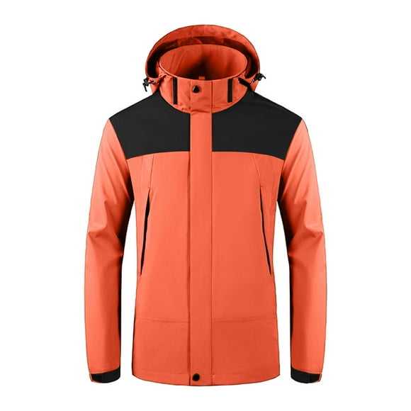 LSLJS Men's Suit Hooded Coat Youth Outdoor Sports Wear Long Men's Windbreaker Middle-aged Business Casual Jacket on Clearance( Orange, S)
